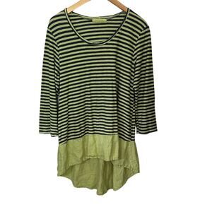 Cut Loose‎ Tunic Top Womens Size L Green Navy Blue Stripe Pullover Lagenlook